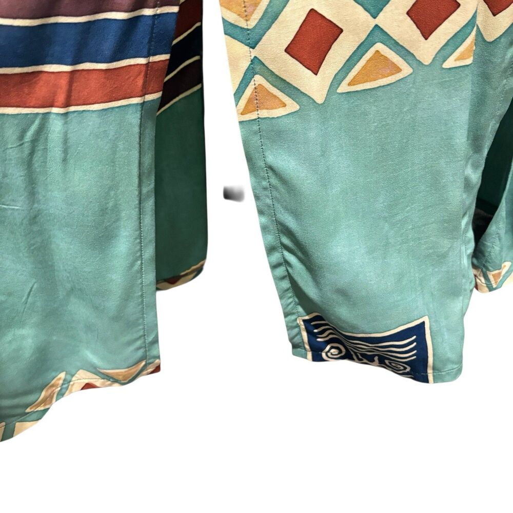 Bali Batiks Aztec Print Maxi Dress Sz M Aqua Green 4-Slit Bottom - Picture 5 of 9